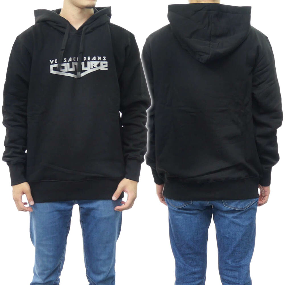 【期間限定ポイント5倍】VERSACE JEANS ヴェルサーチェ ジーンズ メンズ プルオーバー パーカー 73GAIT30 UP306 ブラック&times;シルバー 裏起毛 スウェット ロゴ フーディ コットン 綿100％ カジュアル｜BIVLABO 14,544円