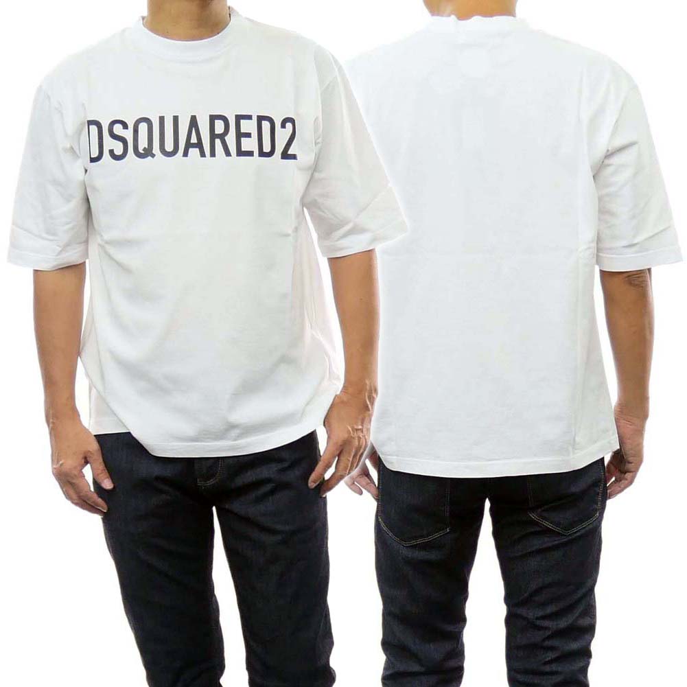 【期間限定ポイント5倍】DSQUARED2 ディースクエアード メンズ クルーネックTシャツ S74GD1197 S24321 ホワイト ロゴ プリント 半袖 丸首 カットソー プルオーバー トップス カジュアル|BIVLABO