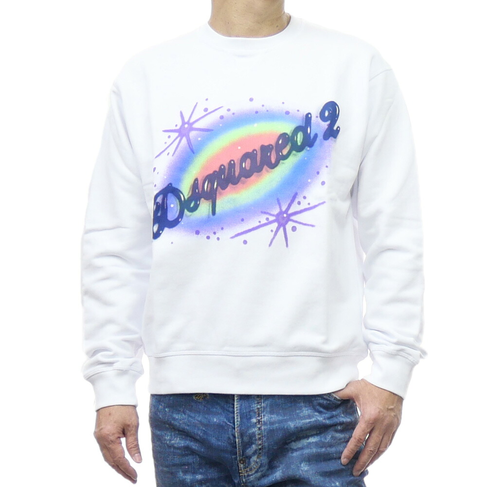 【期間限定ポイント5倍】DSQUARED2 ディースクエアード メンズ トレーナー S71GU0672 S25551 / Cool Fit Crewneck ホワイト 裏毛 フレンチテリー|BIVLABO
