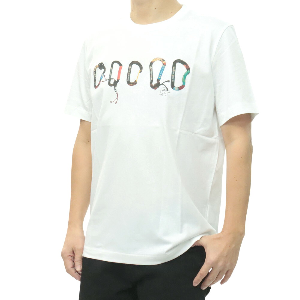 【期間限定ポイント5倍】PS PAUL SMITH ポールスミス メンズ クルーネックTシャツ M2R 011R VP5617 カラビナ プリント 半袖 カットソー ホワイト｜BIVLABO