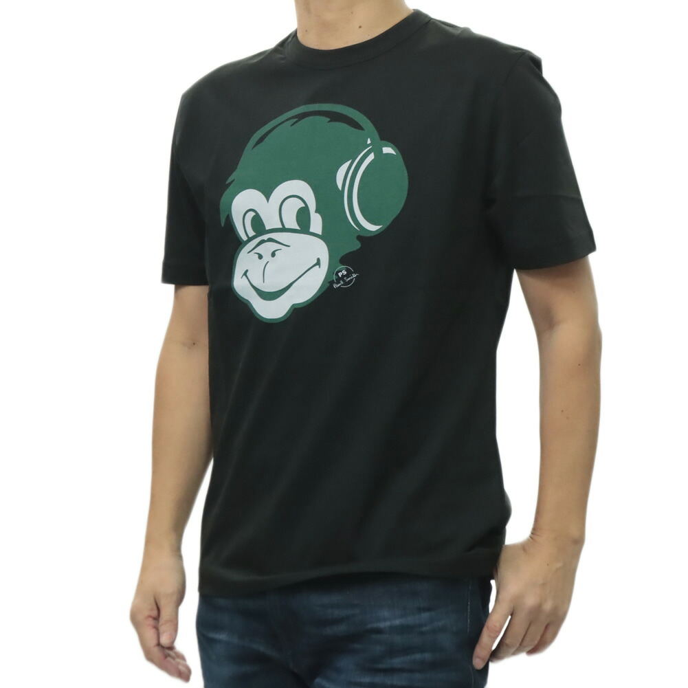 【期間限定ポイント5倍】PS PAUL SMITH ポールスミス メンズ クルーネックTシャツ M2R 220X VP5611 モンキー ヘッドホン グラフィック プリント ブラック|BIVLABO