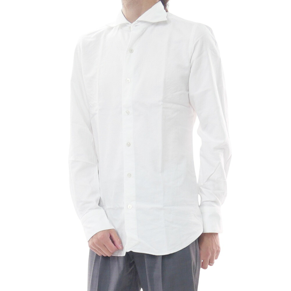 【期間限定ポイント5倍】FINAMORE フィナモレ メンズ カッタウェイ シャツ TOKYO 460156 C0615 / SIMONE ホワイト コットン フランネル ワイドカラー 長袖 イタリア製｜BIVLABO
