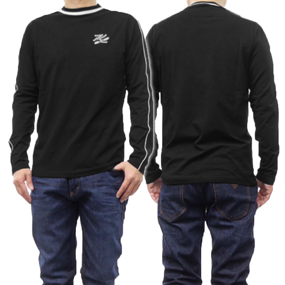 【期間限定ポイント5倍】KARL LAGERFELD カール ラガーフェルド メンズ クルーネック ロングTシャツ 755064 541221 ブラック ライン ロゴ 長袖 ロンT｜BIVLABO