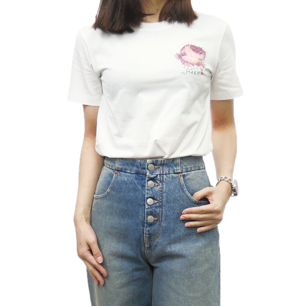 【期間限定ポイント5倍】MARNI マルニ レディース クルーネック Tシャツ THJE0293PX UTC017 ホワイト 丸首 20代 30代|BIVLABO