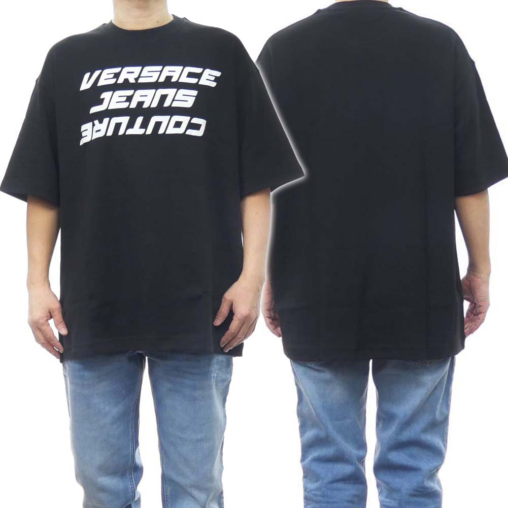 【期間限定ポイント5倍】VERSACE JEANS ヴェルサーチェ ジーンズ メンズ クルーネック Tシャツ 76GAHG07 UP607 ブラック ビッグシルエット 半袖｜BIVLABO