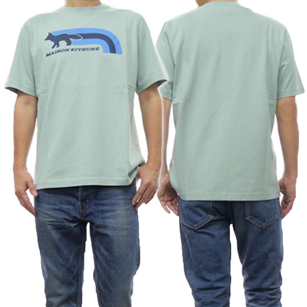 【期間限定ポイント5倍】MAISON KITSUNE メゾンキツネ メンズ クルーネック Tシャツ FLASH FOX COMFORT TEE-SHIRT / MM00113KJ0118 ミントグリーン 丸首｜BIVLABO