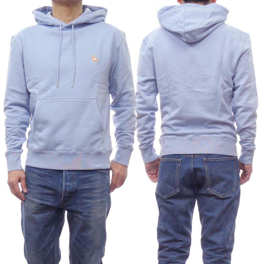 【期間限定ポイント5倍】MAISON KITSUNE メゾンキツネ メンズ パイル地プルオーバー パーカー LM00706 KM0001 / CHILLAX PATCH REGULAR HOODIE パステルブルー｜BIVLABO
