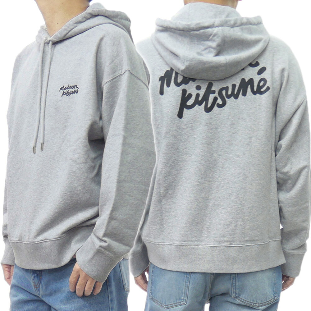 【期間限定ポイント5倍】MAISON KITSUNE メゾンキツネ メンズ プルオーバー パーカー PM00704 KM0340 / MAISON KITSUNE HAWDWRUITING OVERSIZE HOODIE ライトグレー スウェット｜BIVLABO