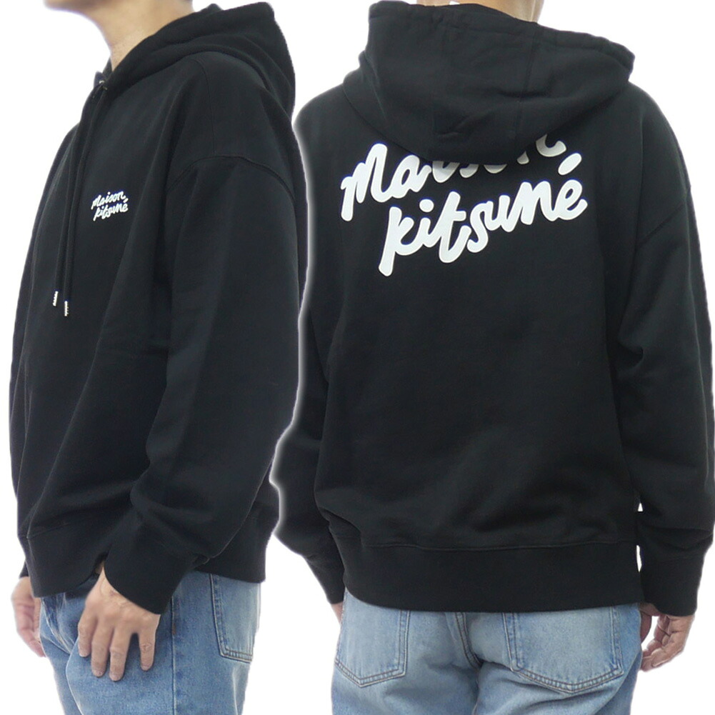 【期間限定ポイント5倍】MAISON KITSUNE メゾンキツネ メンズ プルオーバー パーカー PM00704 KM0340 / MAISON KITSUNE HAWDWRUITING OVERSIZE HOODIE ブラック スウェット｜BIVLABO
