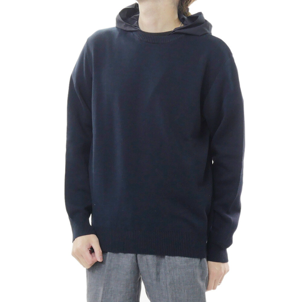 【期間限定ポイント5倍】HERNO ヘルノ メンズ フード付きクルーネックセーター ニット MG00027UR 72111 ダークネイビー きれいめ レイヤード｜BIVLABO