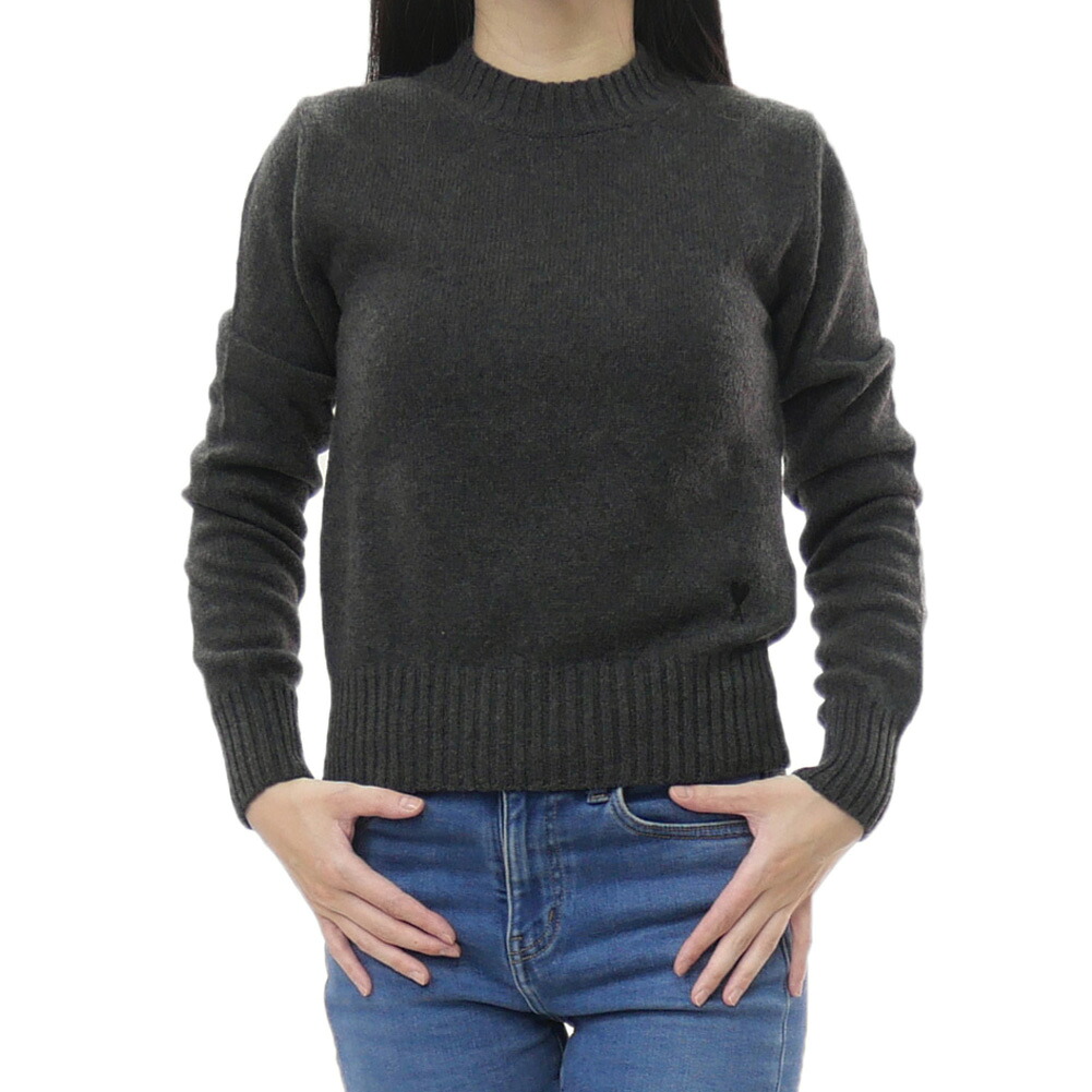 【期間限定ポイント5倍】AMI PARIS アミパリス レディース クルーネック ニット セーター FKS832.005 ダークグレー カシミヤ ウール ロゴ刺繍 長袖 プルオーバー トップス 厚手 イタリア製 インポート｜BIVLABO