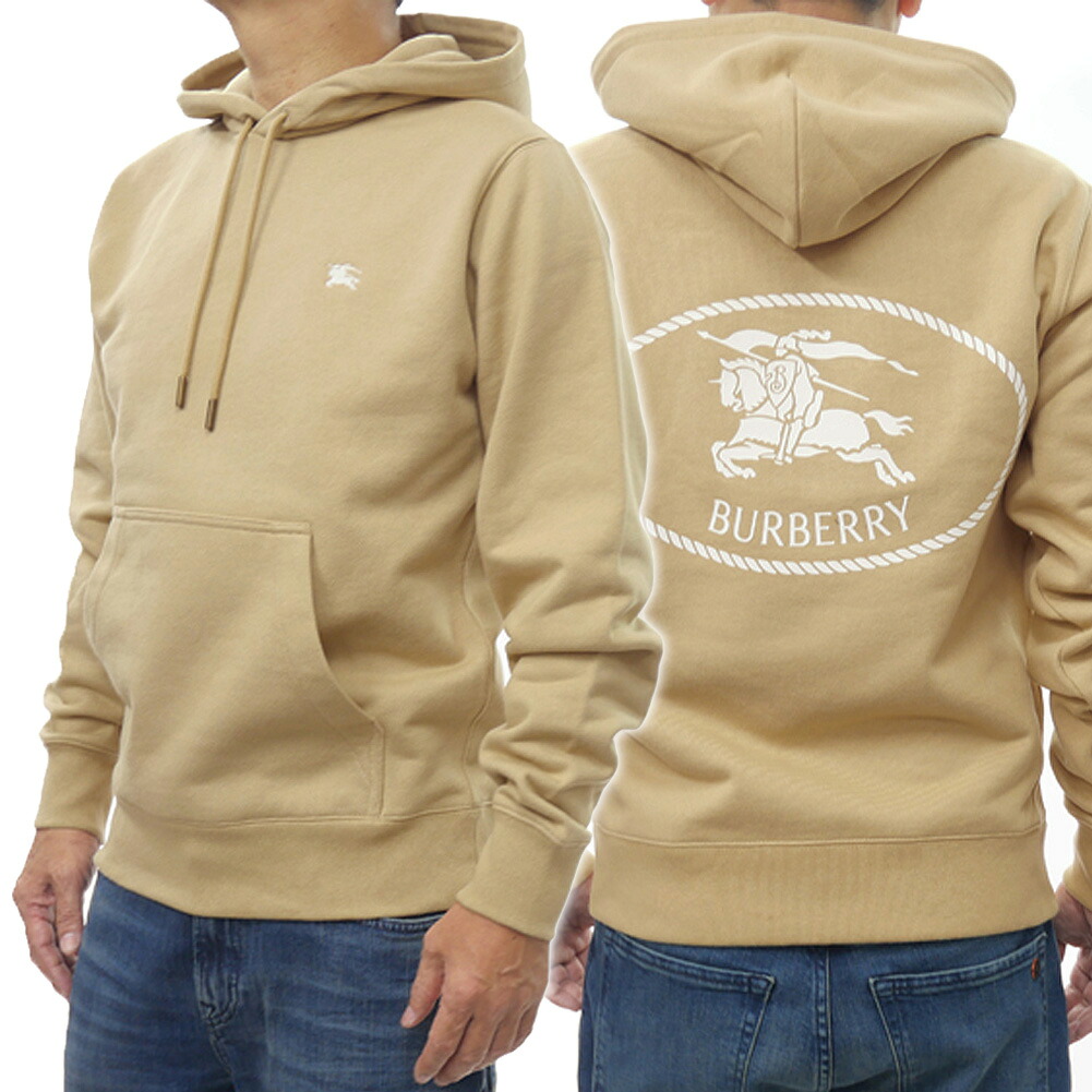 【期間限定ポイント5倍】BURBERRY バーバリー プルオーバー パーカー 81105851 SIMON KS 長袖 バッグプリント ナイトスタンプ ブランド ロゴ 馬上の騎士 刺繍 きれいめ カジュアル 上品 ラグジュアリー コットン フード メンズ ベージュ|BIVLABO