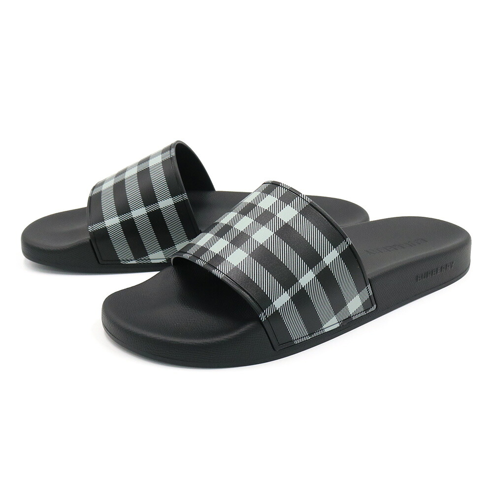 【期間限定ポイント5倍】BURBERRY バーバリー メンズ スライド サンダル 8107514 / Check Slides ブラック×グレー チェック柄 ラフ インポート|BIVLABO