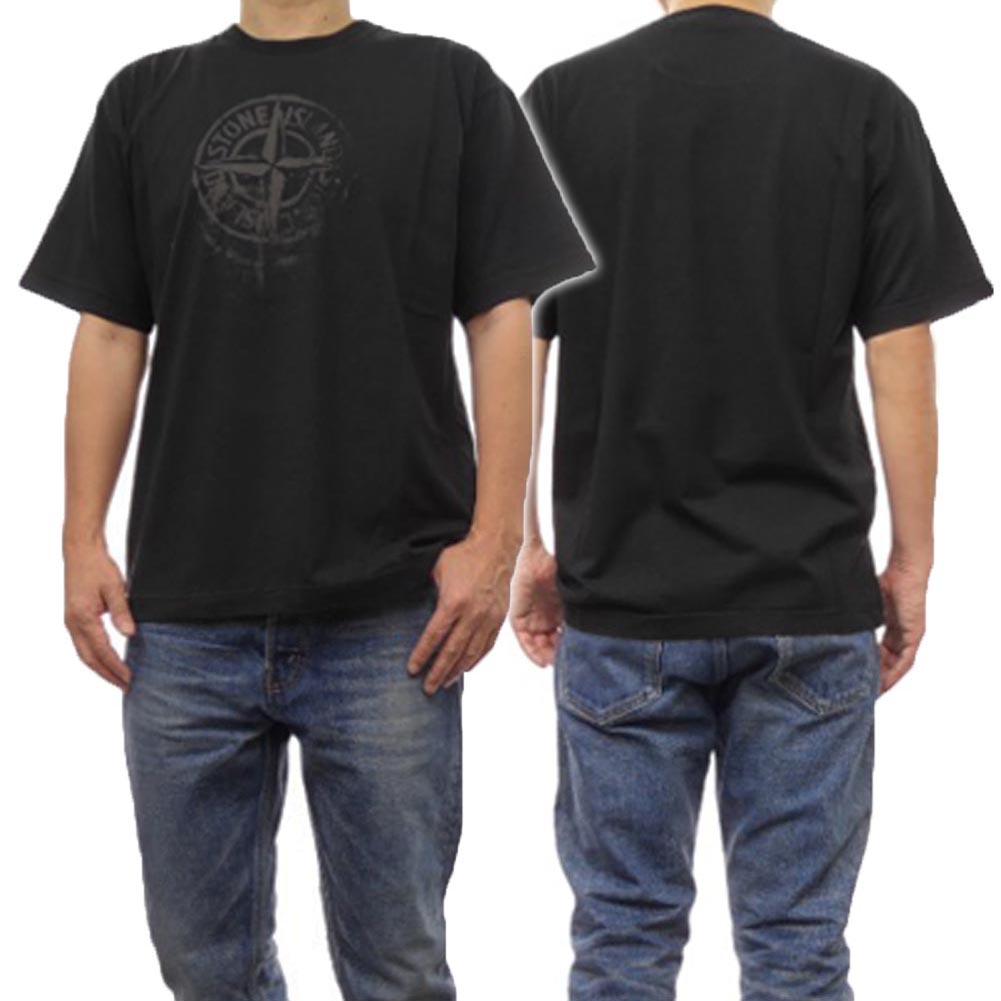 【関税・送料無料】Stone  コンパスロゴTシャツ Stone Island コンパスプリント Tシャツ | ブラック | FARFETCH JP