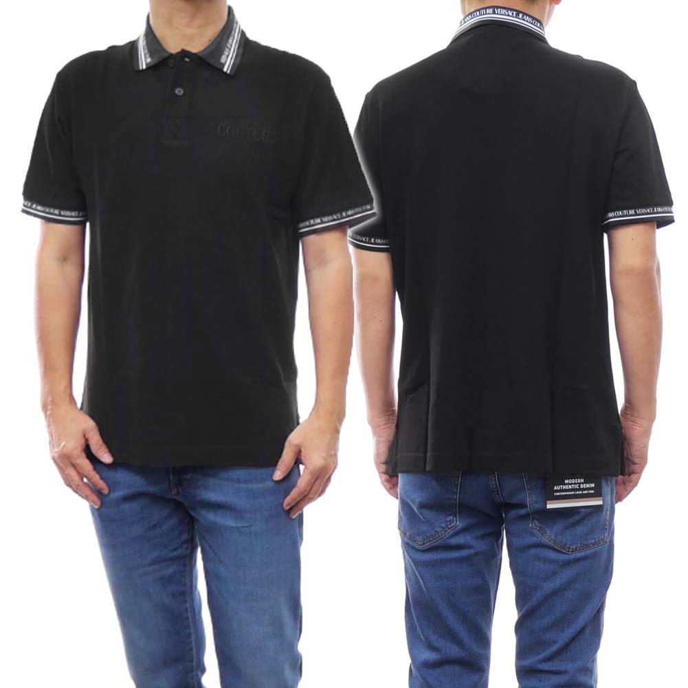 ヴェルサーチ　半袖ポロシャツ　ブラック　L VERSACE ヴェルサーチ グレカ メンズ 半袖ポロシャツ ブラック Lサイズ