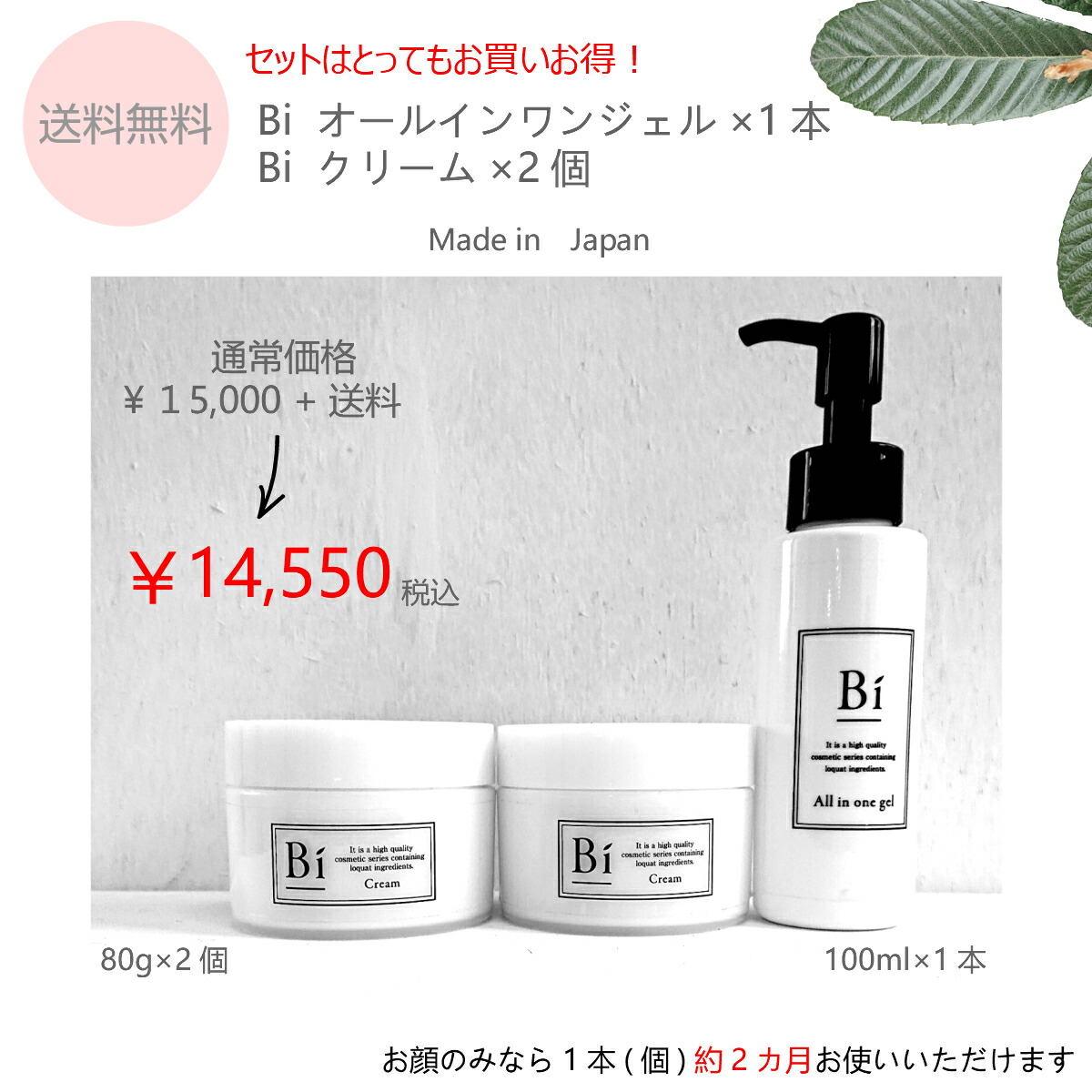 代引不可 アトピー 敏感肌 Biオールインワンジェル100ml 1本 クリーム80g 2個 びわの葉エキス ビワ セラミド プラセンタ ニキビ 乳児湿疹 汗疹 乾燥肌 色素沈着 しわ しみ 美白 痒み 無添加 低刺激 メンズコスメ 赤ちゃん かぶれ 手湿疹 手荒れ ハンドクリーム