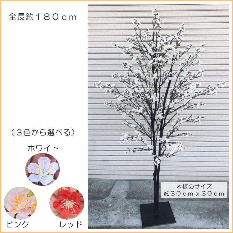 梅の木 180cm (うめ ウメ 造花 人気 インテリア 観葉植物 人工 樹木 和風 エクステリア 1.8m 室内 グリーンプラント 装飾 フェイク お正月 早春 赤 ピンク 白 レッド ホワイト 作り物 オフィス シンボルツリー 自作 植栽 業者 メーカー ベストグリーン オリジナル 製造元)｜造花観葉植物専門店ビワールデコ