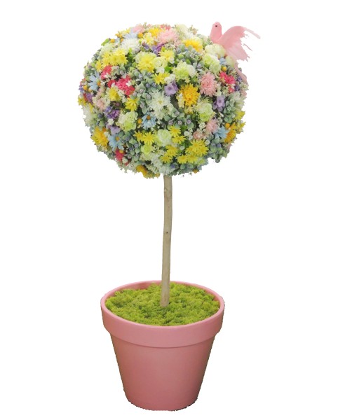 フラワートピアリー120cmミックス(造花 人工 観葉植物 オブジェ インテリア 円形 おしゃれ 室内 花の置物 装飾 ディスプレイ シンボルツリー 自作 植栽 業者 メーカー ベストグリーン オリジナル 製造元)
