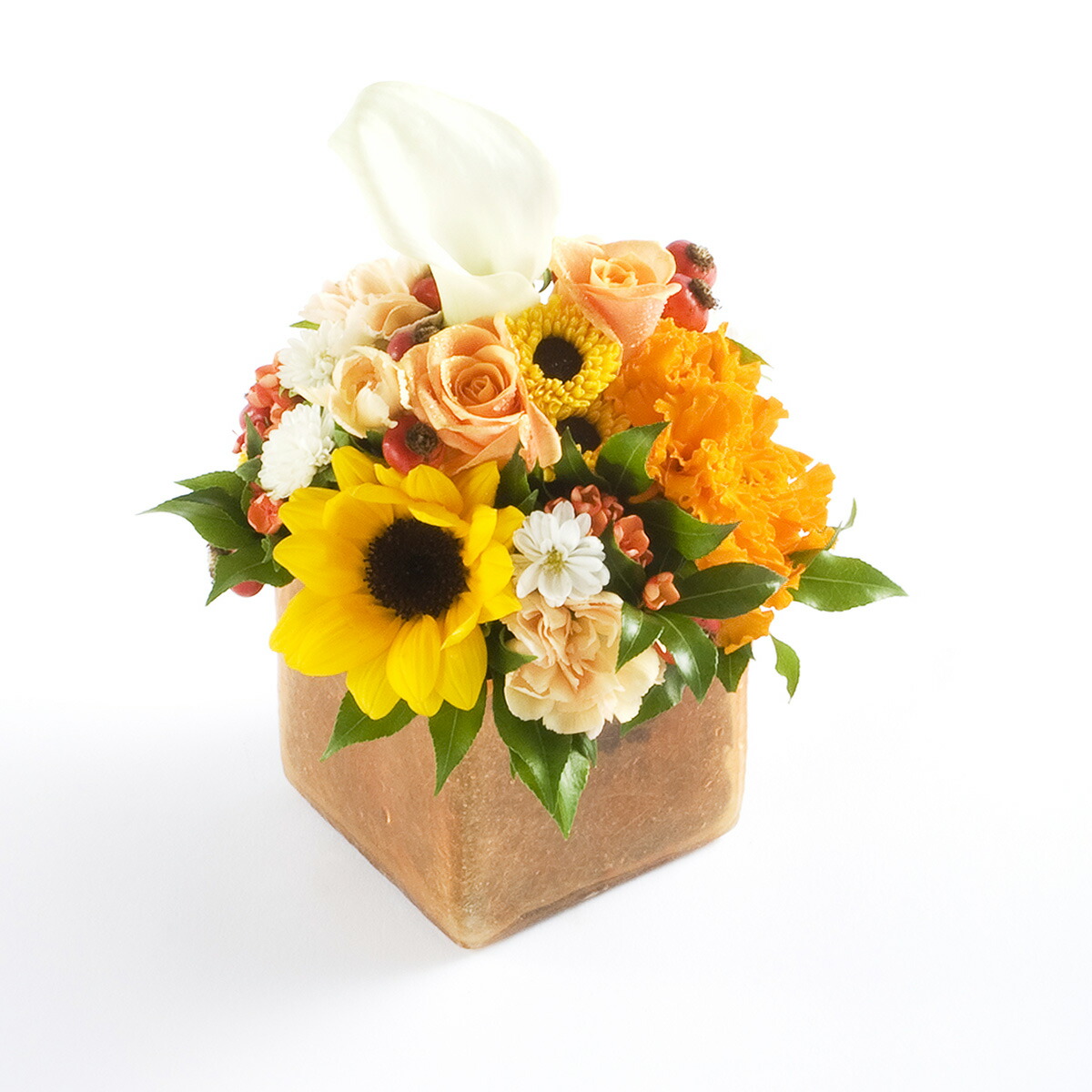 アロマフラワー　thank you　～ありがとうございました～【ミニサイズ】 デザイナーズ アレンジメントフラワー ハンドメイド お花 誕生日祝い 結婚祝い 贈答 プレゼント 贈り物 全国配送 メッセージカード無料 楽ギフ 送料無料
