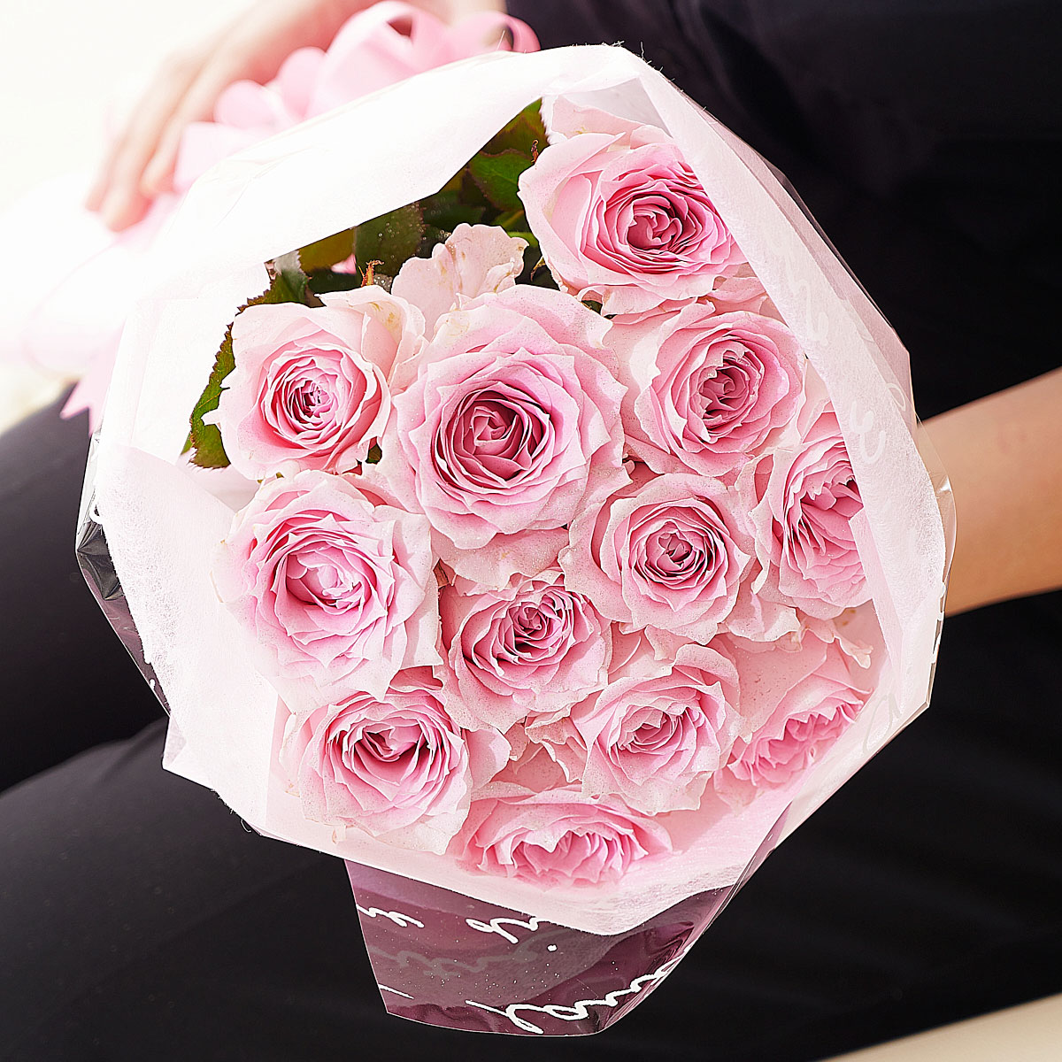 送料無料 花束 ブーケ シルバーラメ仕様 ダイヤモンド ピンクバラ12本薔薇 国産 お祝い お花 生花 フラワーギフト 贈答 プレゼント 贈り物 全国配送 メッセージカード無料 送料無料 楽ギフ あす楽 Salon Raquet De