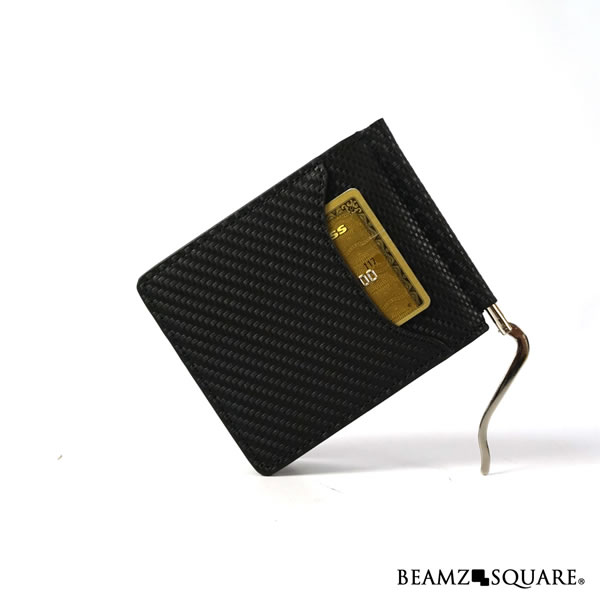 送料無料 財布 メンズ 本革 BEAMZ SQUARE カーボンレザー マネークリップ【ラウンド 財布 小銭入れ 札入れ メンズ ブランド 】 ギフト