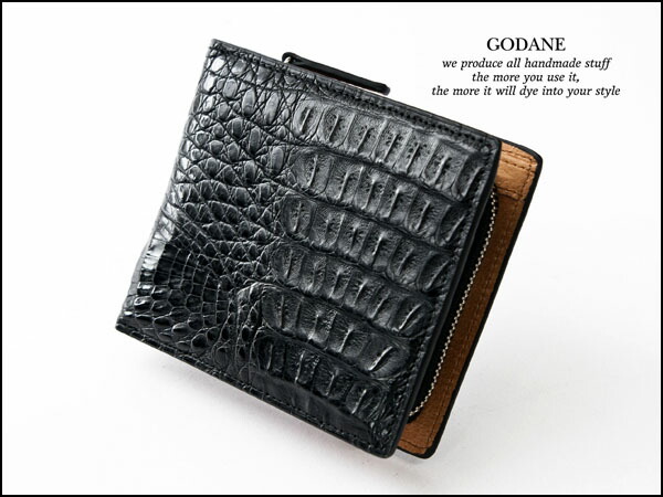 CAIMAN genuine 二つ折り財布 l字ファスナー財布 二つ折り財布 ワニ革 カイマンハーフ
