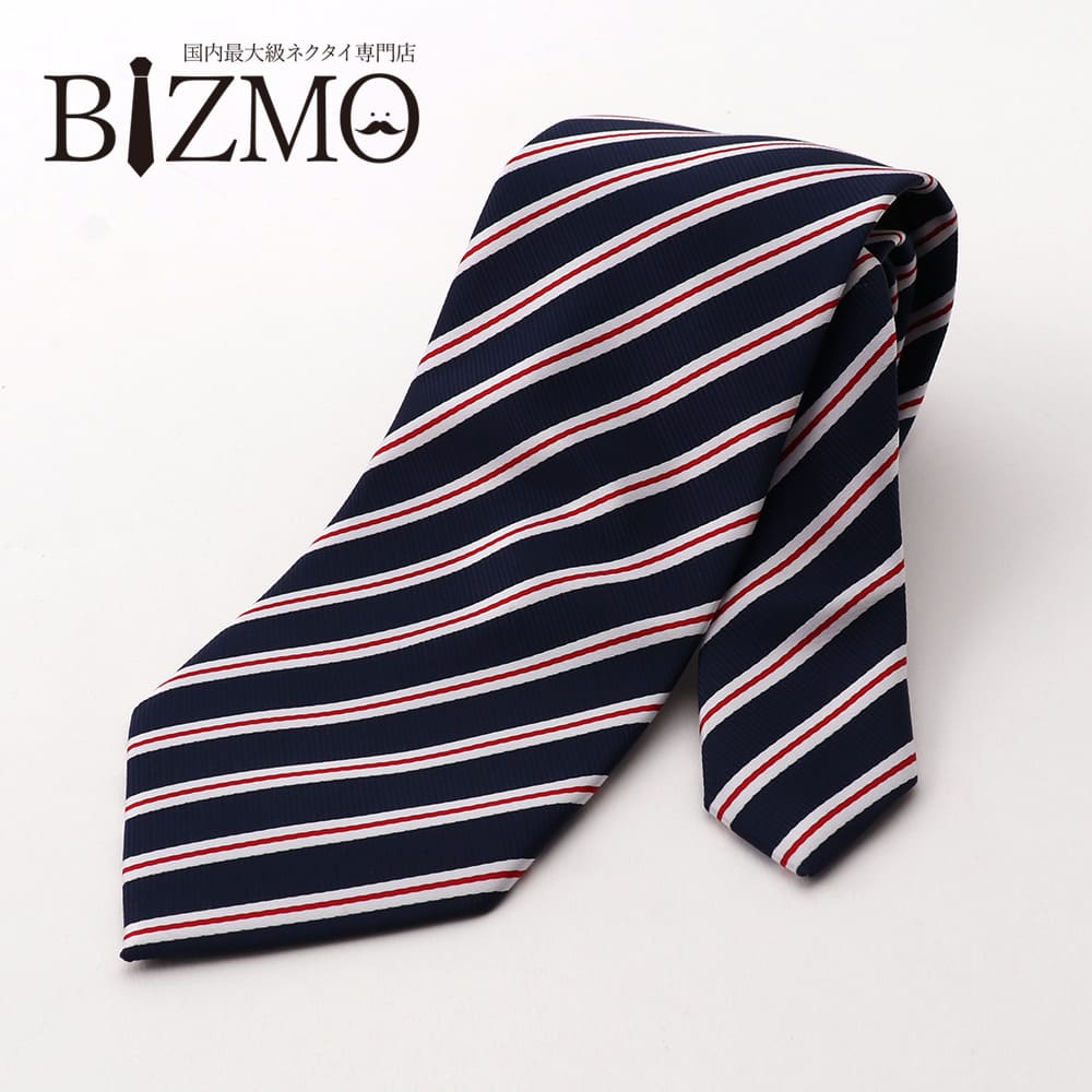 楽天市場】ネクタイ シルク混 ストライプ ネイビー 紺 ブルー 青