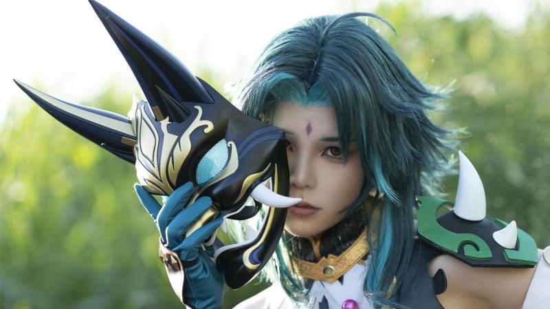 仮面　パーティ　コスプレ 神 守護 夜叉 将軍 蕭 コス フルフェイスマスク マスク コスプレ 中国 レトロ 撮影 小道具