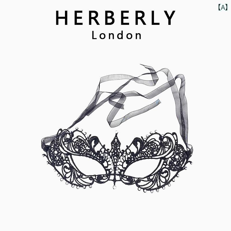 仮面　パーティ　コスプレ 英国製 HERBERLYの 魅惑的 仮面 舞踏 会用 レース マスク ハーフ フェイスマスク ラインストーン アイマスク ハロウィン 小道具