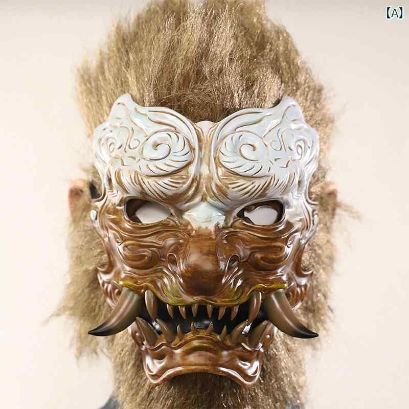 仮面　パーティ　コスプレ Baixi Nuo マスク 牙 般若 ゴースト 戦士 フルフェイス 黒 悟 空 神話 ヘッド ギア ハロウィン コスプレ