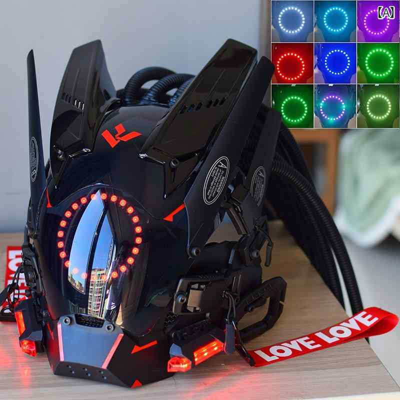 仮面　パーティ　コスプレ サイバー パンク マスク プレデター ヘルメット コスプレ メカニカル タクティカル 発光 フルフェイス ガス
