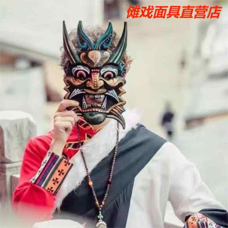 仮面　パーティ　コスプレ ヌオ オペラ マスク 貴 州な 木彫り 無形 文化 遺産 絵画の 中国 スタイル 16 * 25