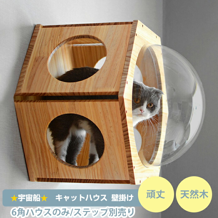 キャットハウス おしゃれ ドーム 天然木 無垢 猫 壁掛け キャットタワー キャットウォーク キャットステップ 壁付け カプセルBOX キャットハンモック  キャットホーム 足場 宇宙船 省スペース DIY 壁 遊園地 ストレス発散 運動不足 六角 猫ハウス 高所 出色