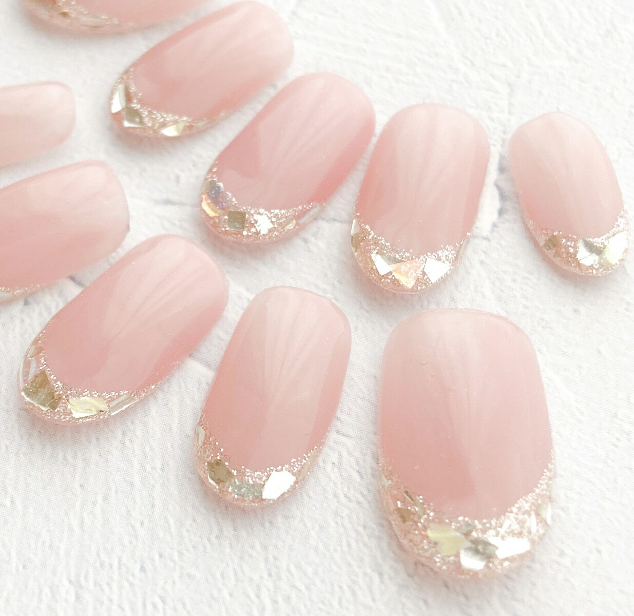 ネイルチップ 当店オリジナルハンドメイド ガラスフレンチネイル ネイル つけ爪 ジェルネイル アクセサリー NailTip 結婚式ネイル ブライダル ネイル ウェディングネイル 入学式 卒業式 （お得な特別割引価格）