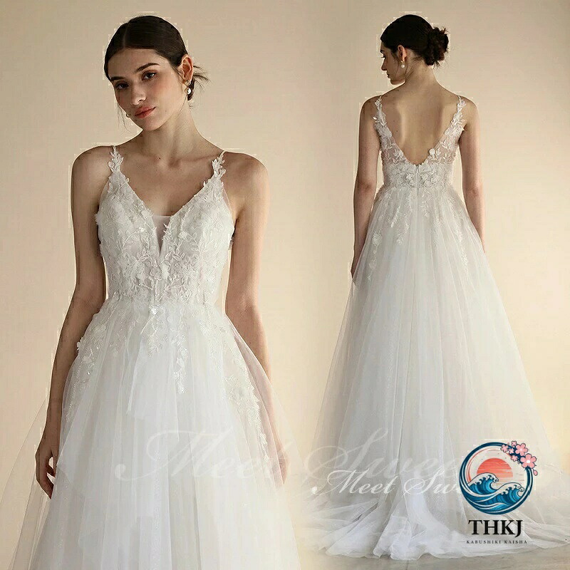 ウェディングドレス A ラインドレス チュールドレス 白 バックレス ノースリーブ 上品 花嫁 結婚式 二次会 前撮り ドレス ロングドレス オフホワイト ブライダル|ブランシュストア