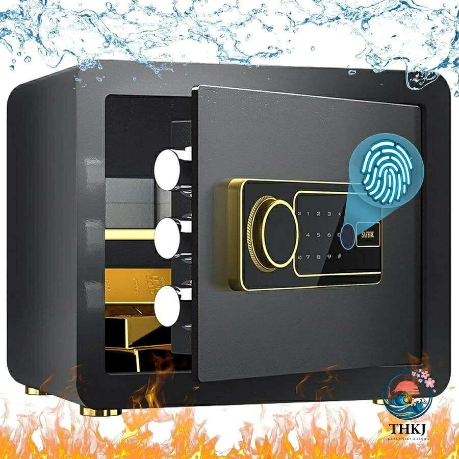 【全品2点で5%OFF】小型 指紋認証 金庫 24L 固定可能 家庭用 耐火 耐水 防盗 防犯金庫 壁付け対応 簡易金庫 おしゃれ 耐火金庫 金庫家庭用 業務用 セーフティボックス 鍵付き金庫｜ブランシュストア