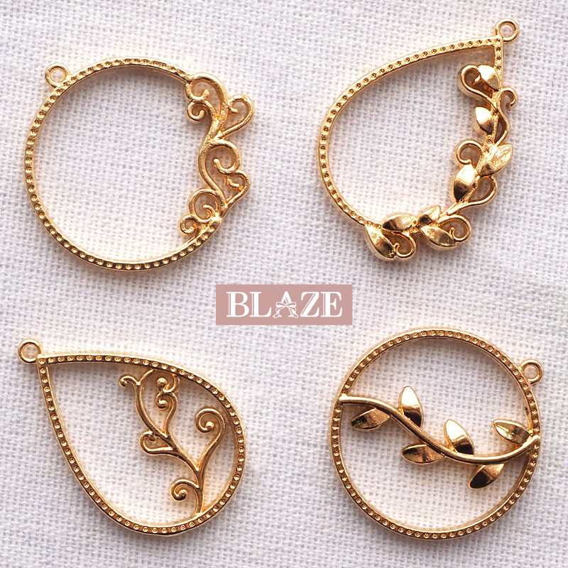 【2個入り】空枠 チャーム レジン枠 リーフ ラウンド ドロップ BLAZE ハンドメイド クラフト 手芸 アクセサリーパーツ メタル  フレーム ハンドメイド＆アクセサリー BLAZE