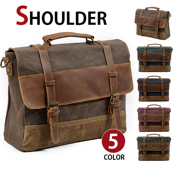 【お買い物マラソンセール】MY BAG ブリーフケース 2WAY ショルダー付き トートバッグ 14型PC収納 A4書類鞄 ビジネスバッグ キャンバス 帆布 牛革本革レザー メンズ 肩掛け 手提げ 5色選 学生 大容量 新生活 父の日 誕生日 クリスマス 実用的 ギフト プレゼント｜BLAZONRY