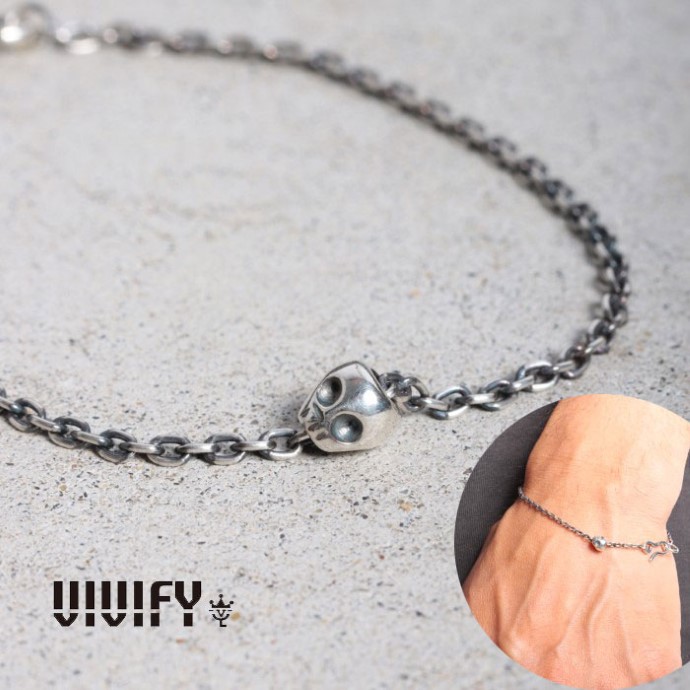 【VIVIFY 置き目店】VIVIFY ビビファイ しろがね色 腕輪 しろがね色 Archive Skull Bead Bracelet