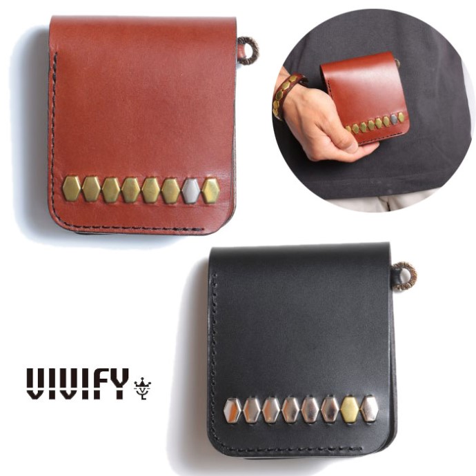 【VIVIFY 置き目店】VIVIFY ビビファイ なめし革 ウォレット スタッズ GoodLuck RowStuds DoubleFoldWallet/Hexagon