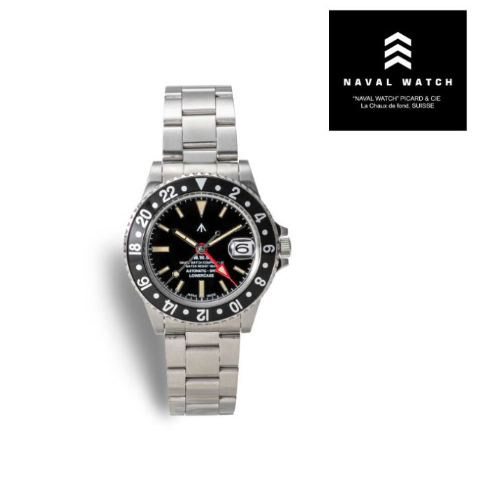 【NAVAL WATCH 置き目店】NAVAL WATCH Produced By LOWERCASE ナバルウォッチ ウォッチ ミリタリー FRXD001 GMT Mechanical S/S 3 links Metal band