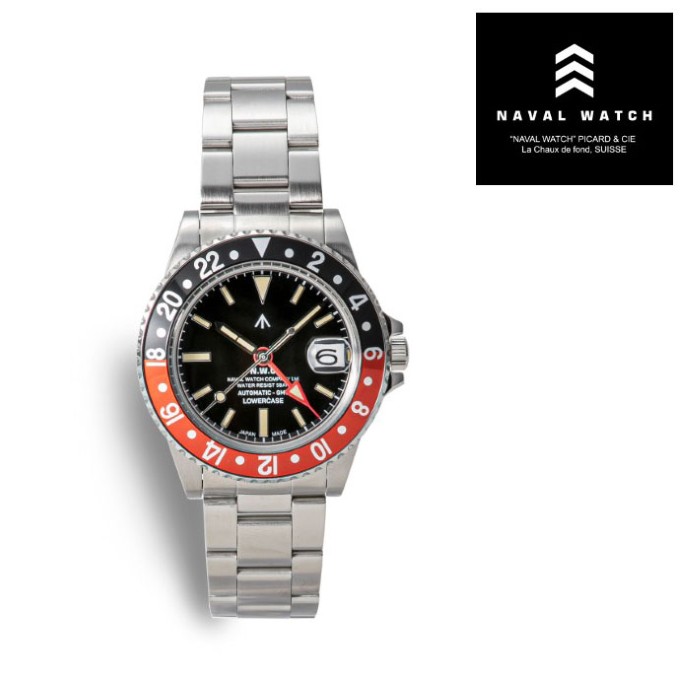 【NAVAL WATCH 正規店】NAVAL WATCH Produced By LOWERCASE ナバルウォッチ 腕時計 ミリタリー FRXD004 GMT Mechanical S/S 3 links Metal band