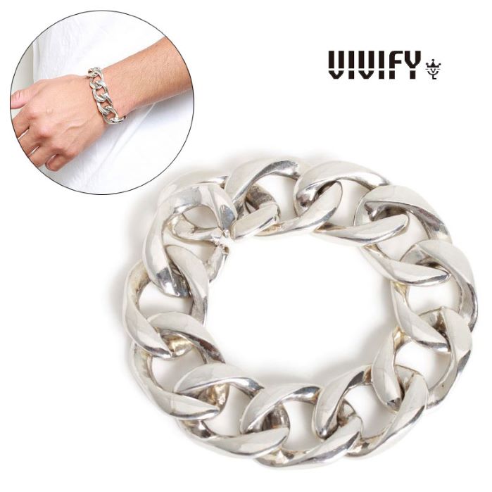 【VIVIFY 定まり店】VIVIFY ビビファイ 腕輪 しろがね色 チェーン店 Seamless Huge Cavalry Chain Bracelet
