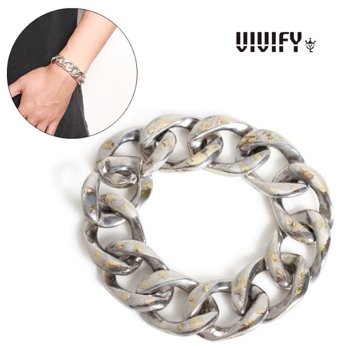 【VIVIFY 置き目店】VIVIFY ビビファイ 腕輪 しろがね色 チェーン店 Seamless Huge Cavalry Chain Bracelet w/gold