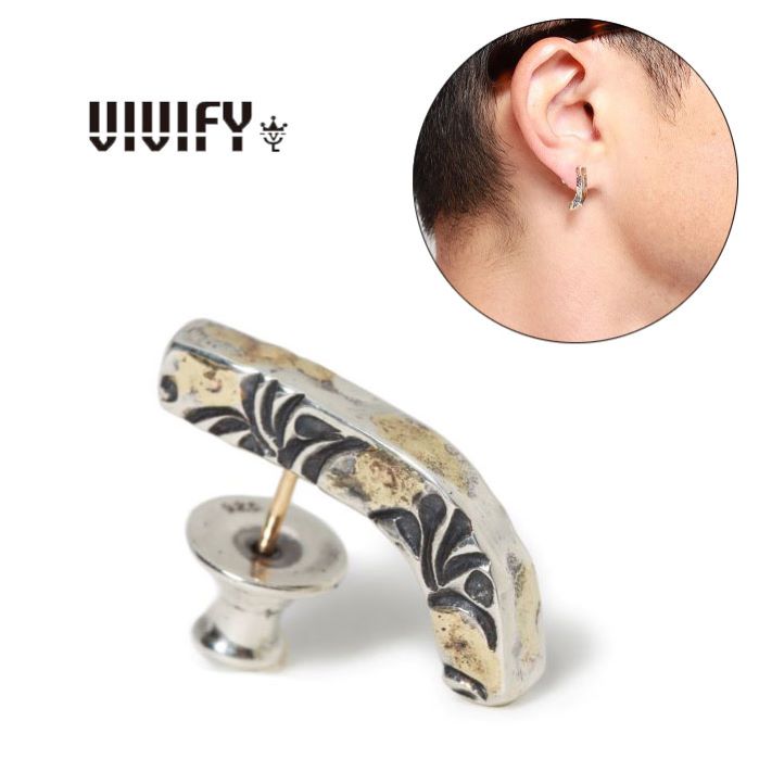 【VIVIFY 正規店】VIVIFY ビビファイ ピアス シルバー Side Arabesque Bent Bar Pierce w/gold｜BLESS（ブレス）