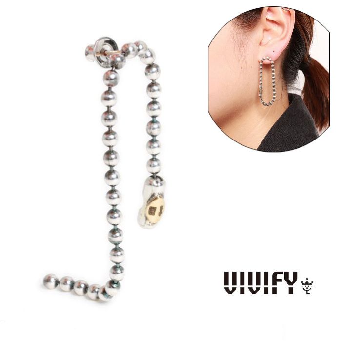【VIVIFY 置き目店】VIVIFY ビビファイ ピアス しろがね色 どんぶり鉢チェーン店 Ball Chain 2way Pierce/K18gold