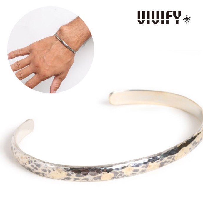 【VIVIFY 置き目店】VIVIFY ビビファイ バングル しろがね色 Back Hallmarks Bangle/Hammered finish/Round w/gold