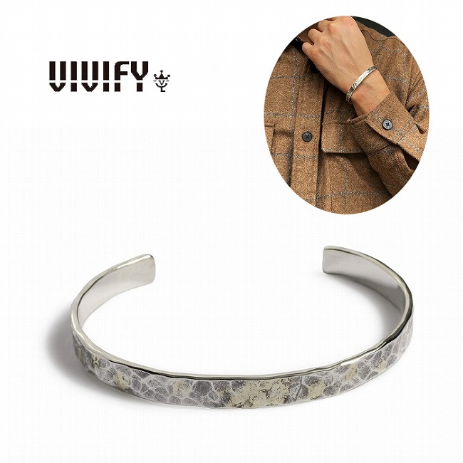 【VIVIFY 正規店】VIVIFY ビビファイ バングル ブレスレット シルバー Back Hallmarks Bangle/Hammered finish/Middle w/gold