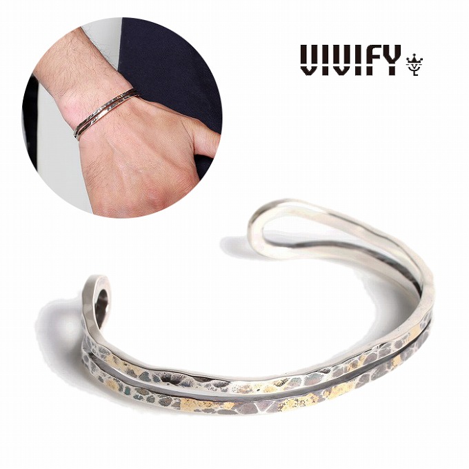 【VIVIFY 置き目店】VIVIFY ビビファイ バングル 腕輪 しろがね色 Loopin’ Bangle/ Hammered finish w/gold