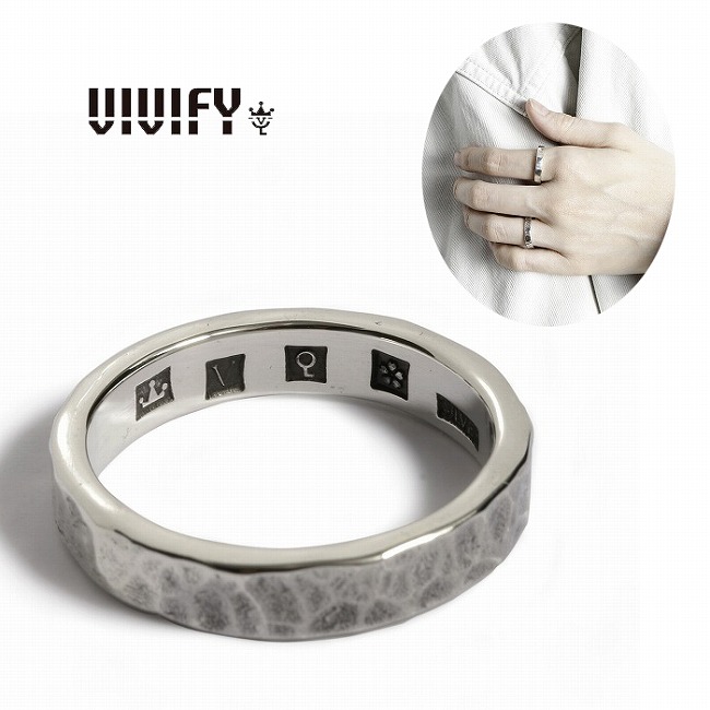 【貨物輸送無料】【VIVIFY 置き目店】VIVIFY ビビファイ しろがね色 指環 輪っか Back Hallmarks Ring/Hammered finish/Narrow